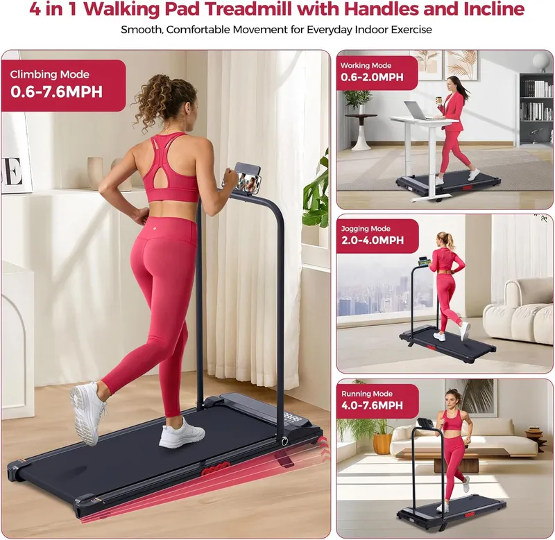 POTUPUS Portable Compact Walking Pads Treadmills with Handles for Home Small